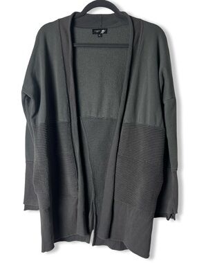 Fundamental Coast Womens Open Front Cardigan Fleece Lined Ribbed Green Sz. M